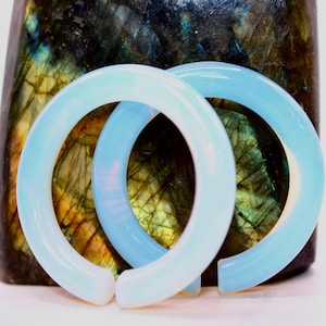 Opalite Hoops – Pair of Polished Glass Ear Weights for Stretched Ears