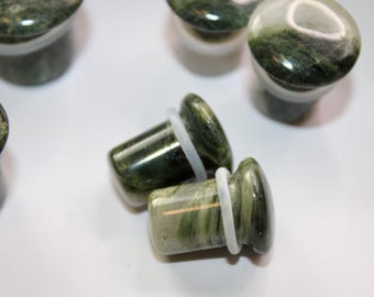 Green Striped Jasper Stone Single Flare Plugs Pair 3mm-16mm