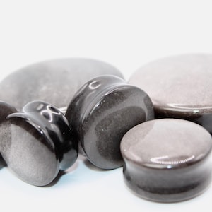 Silver Obsidian Double Flare Stone Plugs – Polished Gauges PAIR 3mm-38mm