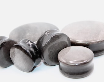 Silver Obsidian Double Flare Stone Plugs – Polished Gauges PAIR 3mm-38mm