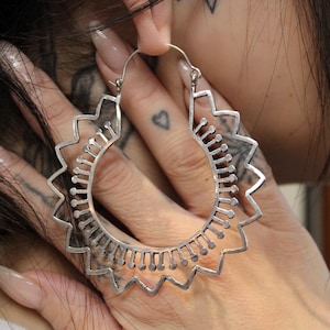 Silver Brass Ear Weights for Stretched Ears Handmade Tribal Mandala Jewelry Indian Style Gauges Style #2
