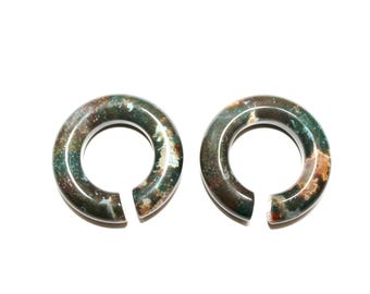 Moss Agate Hoops – Pair of Polished Stone Ear Weights for Stretched Ears