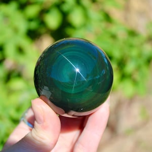 Rainbow Obsidian Sphere – 55mm Polished Natural Stone Ball, Shimmering Obsidian Display Piece, Unique Decorative Crystal Sphere