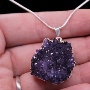 Amethyst Geode Pendant Dark Purple – Druzy Necklace Charm for Gift or Collection- Amethyst Cluster Crystal Earrings
