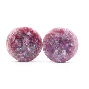 Violet Lepidolite Stone Purple Double Flare Plugs PAIR 3mm-25mm