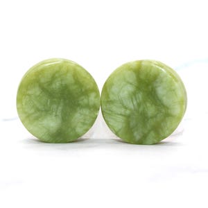 South Jade Green Stone Pair Double Flared Gauge 5mm-25mm
