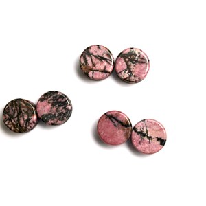 Rhodonite Stone Plugs - Pink and Black Webbed Gauges Pair