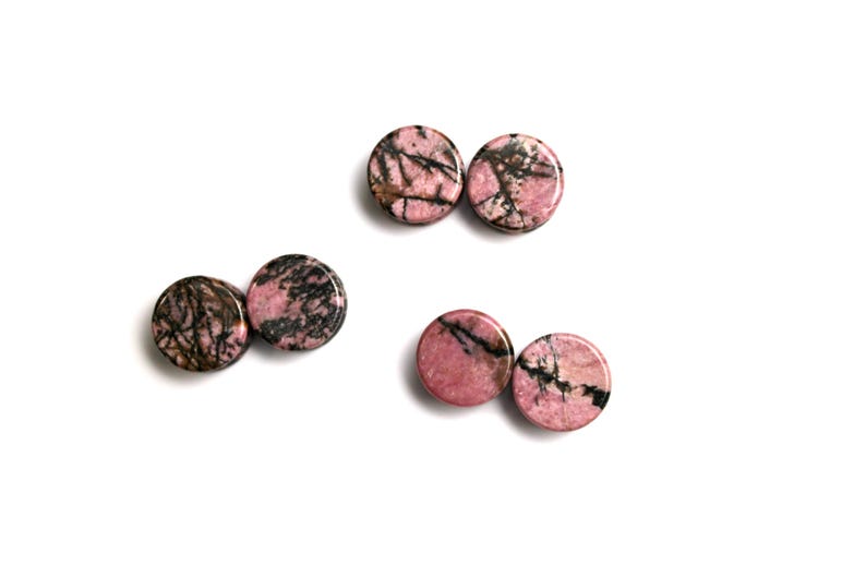 Rhodonite Stone Plugs - Pink and Black Webbed Gauges Pair
