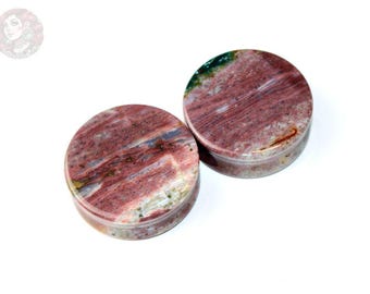 Pink and Purple Orbicular Jasper Double Flare Plugs – Natural Stone Ear Gauges Pair