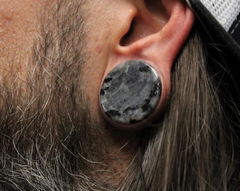 Black Labradorite (Larvikite) Double Flare Stone Plugs/Gauges for Stretched Ears