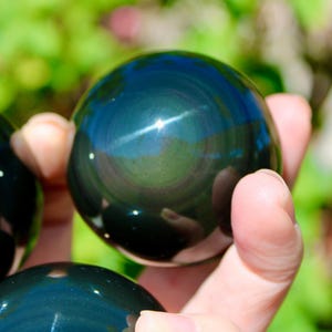 Rainbow Obsidian Sphere – 55mm Polished Natural Stone Ball, Shimmering Obsidian Display Piece, Unique Decorative Crystal Sphere