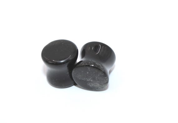 Double Flare Black Tourmaline Stone Plugs – Polished Crystal Gauges 5mm-16mm