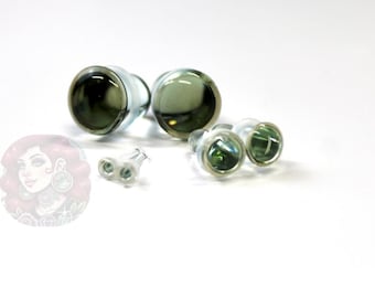 Gioielli in vetro fumé a svasatura singola per dilatazione completa – Misure da 1,6 mm (14g) a 10 mm (00g), mezze misure, gioielli in vetro per orecchie dilatate Sol