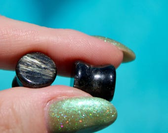 Astrophyllite and Garnet Flashy Double Flare Stone Plugs- Pair 6mm-10mm