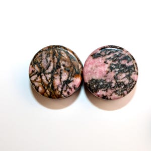 Rhodonite Stone Plugs - Pink and Black Webbed Gauges Pair