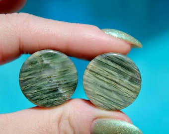 Green Line Jasper Stone Double Flares for Stretched Ears