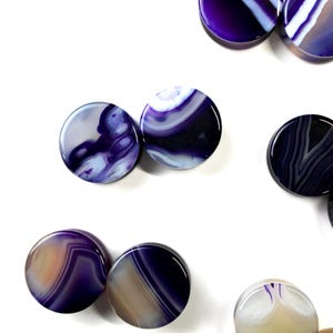 Purple Striped Agate Stone Plugs Double Flare Pair 5mm-38mm Natural Gauges