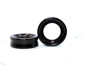 Obsidian Double Flare Tunnel Plugs Black Stone Gauges PAIR 6mm-51mm!
