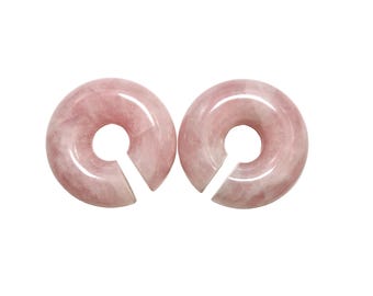 Rose Quartz Hoops – Pair of Polished Stone Ear Weights for Stretched Ears