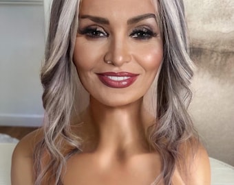 14" Salt & Pepper Human Hair Lace Front Topper