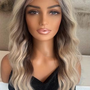 Natural looking 26 Inch Loose Waves Free Part Synthetic HD Lace Front/ Partially Hand Tied Wig (Customised)