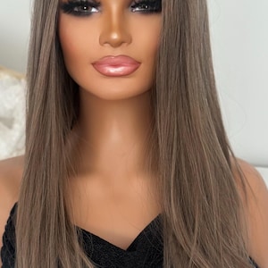 Realistic13x6&quot;, 22-24&quot; Lightly Layered Straight Synthetic HD Lace Front/ Partially Hand Tied Wig Mixed Cool Browns