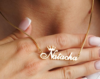 Personalisierte Namenskette mit Krone - Personalisierte Namenskette, Brautjungfer Schmuck, Anhänger Namenskette, Geschenk zum Valentinstag, Geschenk für Sie