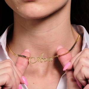 Gold Herringbone Necklace, Snake Chain Necklace, Herringbone Chain, Custom Nameplate Necklace, Mama Necklace