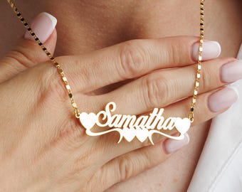 Custom Name Necklace with Heart, Personalized Stainless Steel Pendant