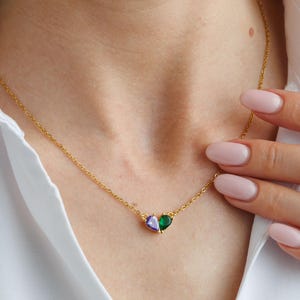 Minimalist Heart Birthstone Necklace - Lovers Birthstone Matching Heart Necklace, Love Gift, Anniversary Family Gift, Gift for Girlfriend