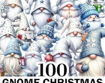 100+ Watercolor Gnome Christmas Clipart, Traditional Christmas Gnome Png Bundle, White Xmas Gnome Png, High Quality Clipart, Commercial Use