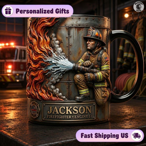Firefighter Personalized Mug, Custom Engine Coffee Mug, Fire Department Mug, Firefighter Hero Mug, Firefighter Appreciation Gift