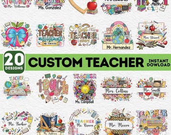 20+ Teacher Appreciation Png Bundle, Custom Teacher Png, Back To School Png Bundle, Custom Name Png, Boho Teacher Png, Coquette Png