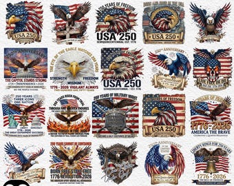Patriotic Eagle Png Bundle, 20 PNG One Nation Under God, 250th Anniversary Png, Semiquincentennial Png, Freedom Png Bundle, 4th Of July Png