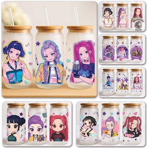 20+ Demon Hunter Glass Wrap Bundle, Huntrix Fan 16oz Glass Can, Mira Rumi Zoey Glass Can, Saja Boys Glass Can, Derpy Tiger Glass Can