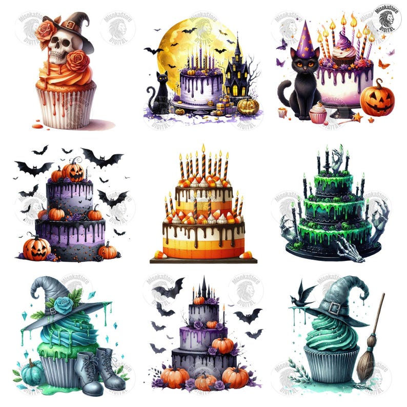 Halloween Cupcakes Clipart Bundle, Cakes Halloween Png Clipart ...