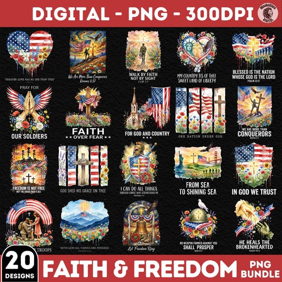 Faith & Freedom Png Bundle, 20 PNG One Nation Under God, 250th Anniversary Png, Christian Patriotic Png, Faith Png Bundle, Freedom Png
