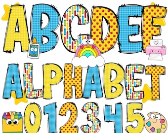 School Doodle Png Bundle, 4 PNG Paper Letters, Back To School Png, Teacher Alphabet Png, Teacher Life Png Bundle, Kids Letters Png