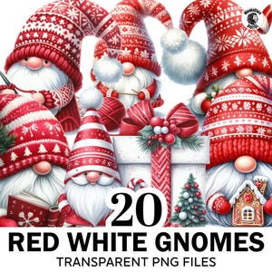20+ Watercolor Red And White Gnome Clipart, Christmas Gnomes Png Bundle, Funny Gnomes Png, High Quality Clipart, Commercial Use