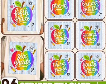 Pacchetto PNG di mele a righe per insegnanti, 6 PNG Insegnare Amare Ispirare, PNG Ritorno a scuola, PNG Pre-K Quarta elementare, Pacchetto PNG Insegnante, PNG Scuola