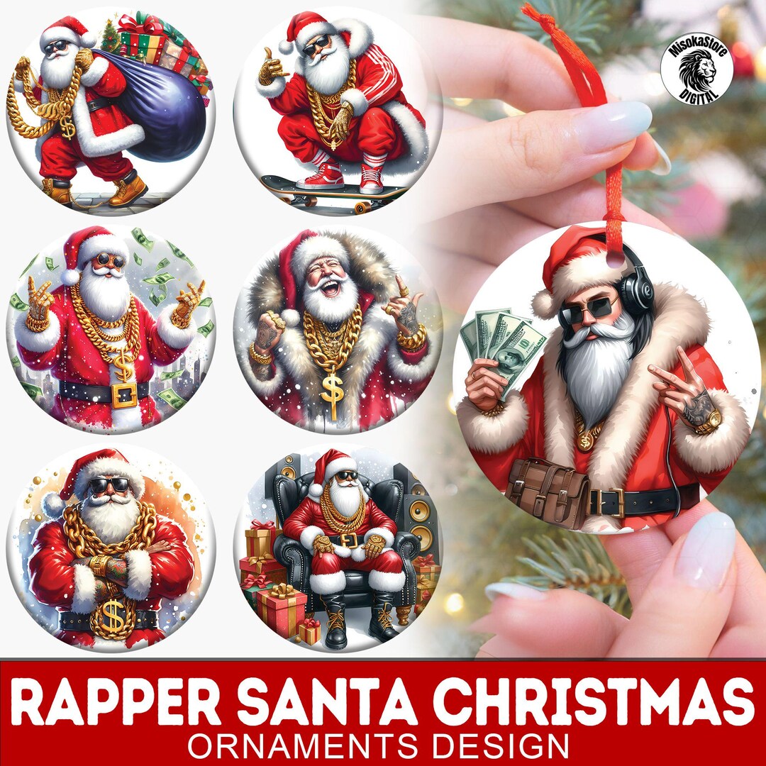 Santa Rapper Art 20+ Rapper Santa Ornament Bundle Png, Rap Music Hardcore Png Bundle ...