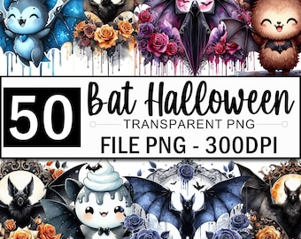 Bloemen vleermuizen clipartbundel, vleermuis Halloween png-clipart, griezelig leuke clipart, schattige vleermuis png, vliegende vleermuizen clipart, 50 ontwerp png