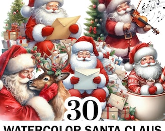 30+ Watercolor Santa Claus Clipart, Christmas Santa Claus Png Bundle, Festive Santa Png, High Quality Clipart, Commercial Use