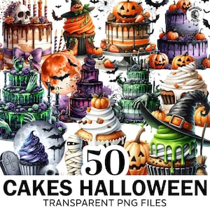 Taarten Halloween clipartbundel, 50 png halloween cupcakes, griezelige cake clipart, junk journal png, griezelige cake clipart, Haloween png