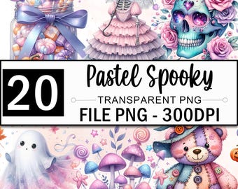 Pastell Goth Clipart Bundle, Aquarell Pastell Goth Png Clipart, Pastell Halloween Clipart, Halloween Png, ziemlich gruselig Clipart, 20 Design