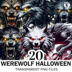 Werewolf Clipart Bundle, 20 PNG Halloween, Skooky Werewolves Clipart, Halloween Party Png, Creepy Cute Clipart, Spooky Vibes Png
