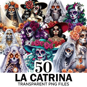 La Catrina dag van de doden clipartbundel, 50 png Día de Muertos, Mexicaanse clipart, chicano png, Halloween-clipart, bloemenpng