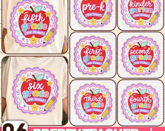 Preppy Teacher Apple Png Bundle, 6 PNG Gingham Stripes, Back To School Png, Pre-K To Fourth Grade Png, Grade Level Png Bundle, Teacher Png