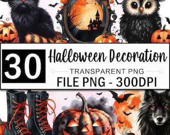 Black Cat Clipart Bundle, Watercolor Halloween Decoration Png Clipart, Vampire Clipart, Black Witch Png, Black Pumkin Clipart, 50 Png
