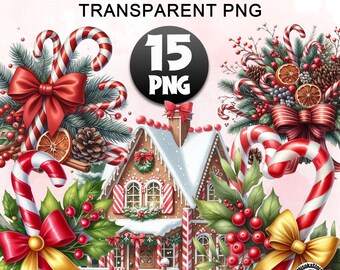 15+ Watercolor Candy Cane Clipart Bundle , Christmas Candy Cane Png, Sweets And Treats Illustration, Digital Dowload